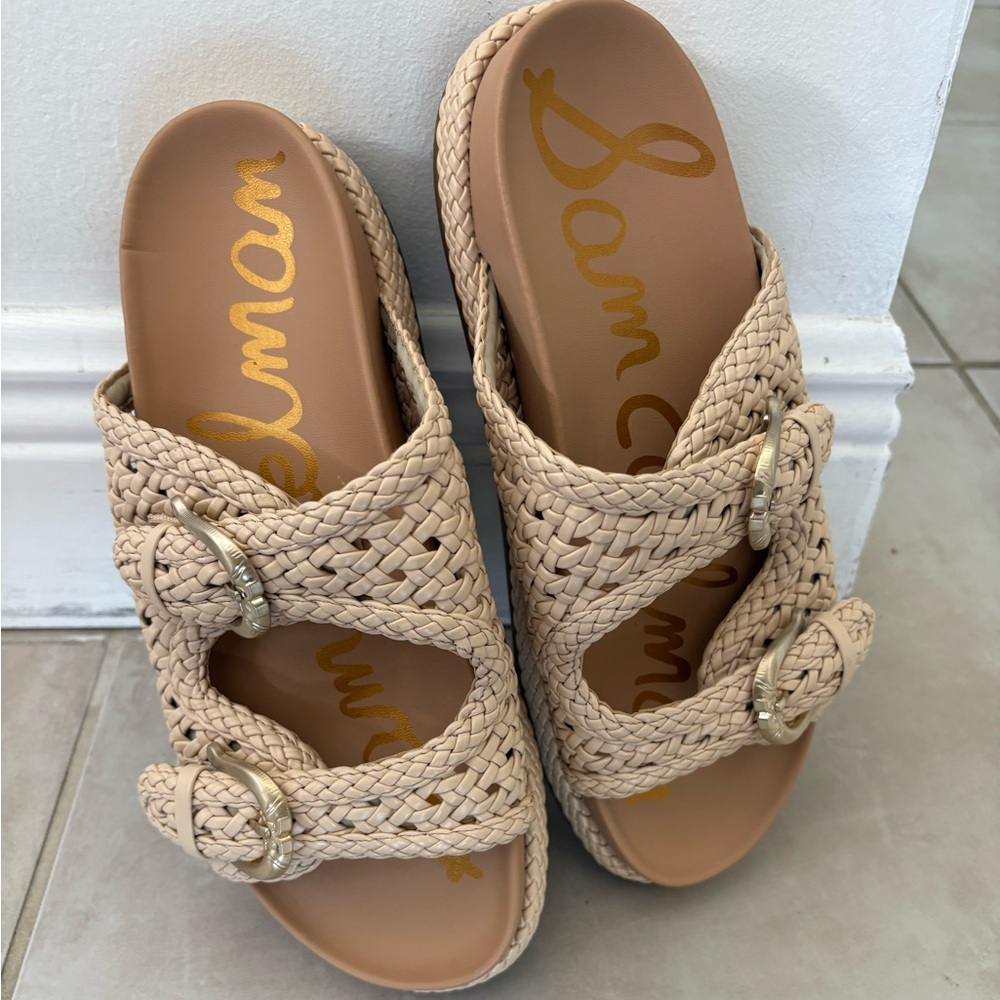 Sam Edelman Reid Linen Woven Sandals Double Stap Slides - Picture 8 of 9